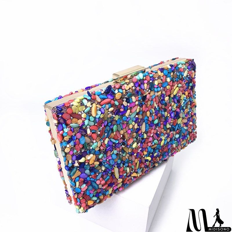 MidiSono - Women Chic Creative Multi Rhinestone Inlay Clutch Square Evening Bag