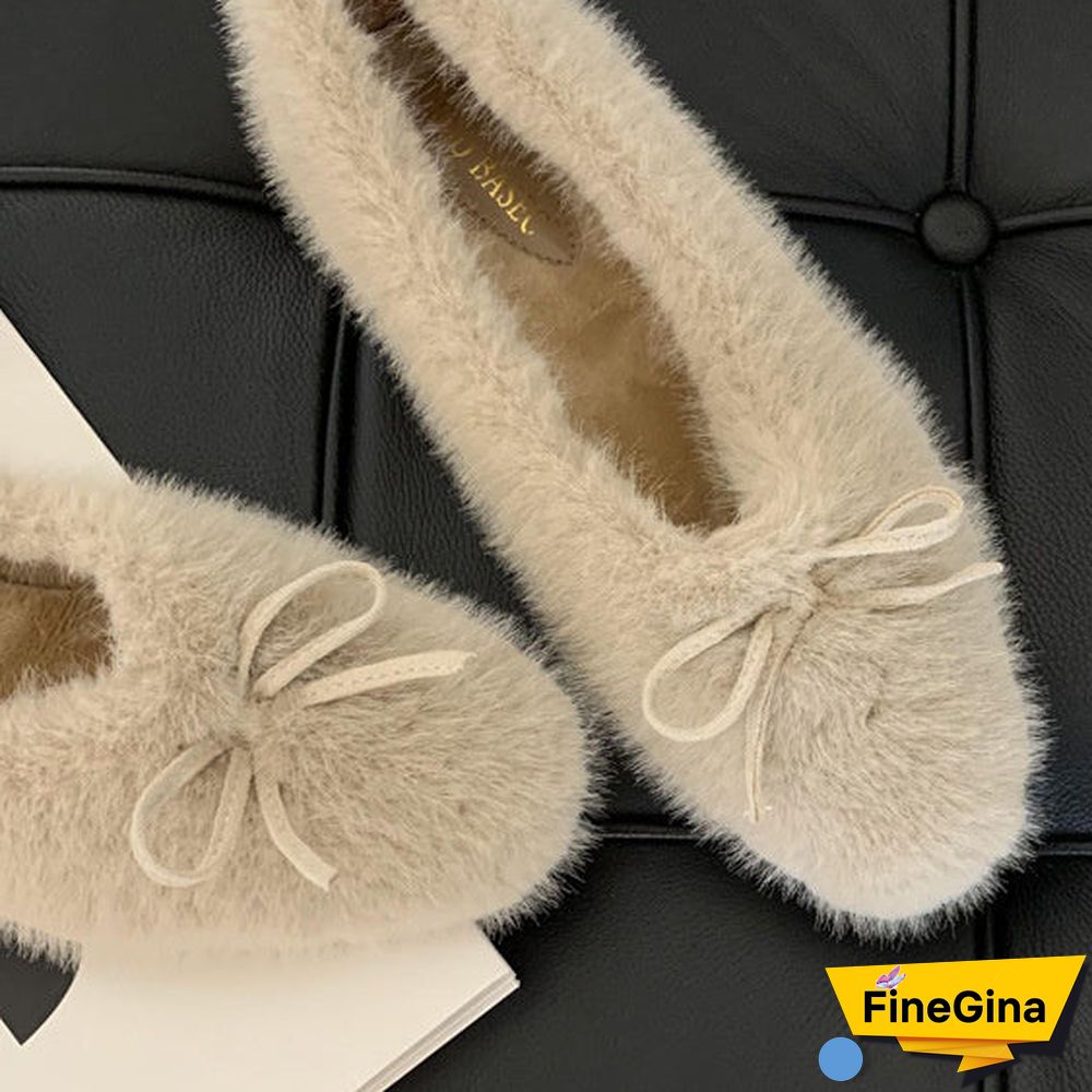 Women's Casual Solid Color Shoelace Round Toe Flat Sole Plush Shoes