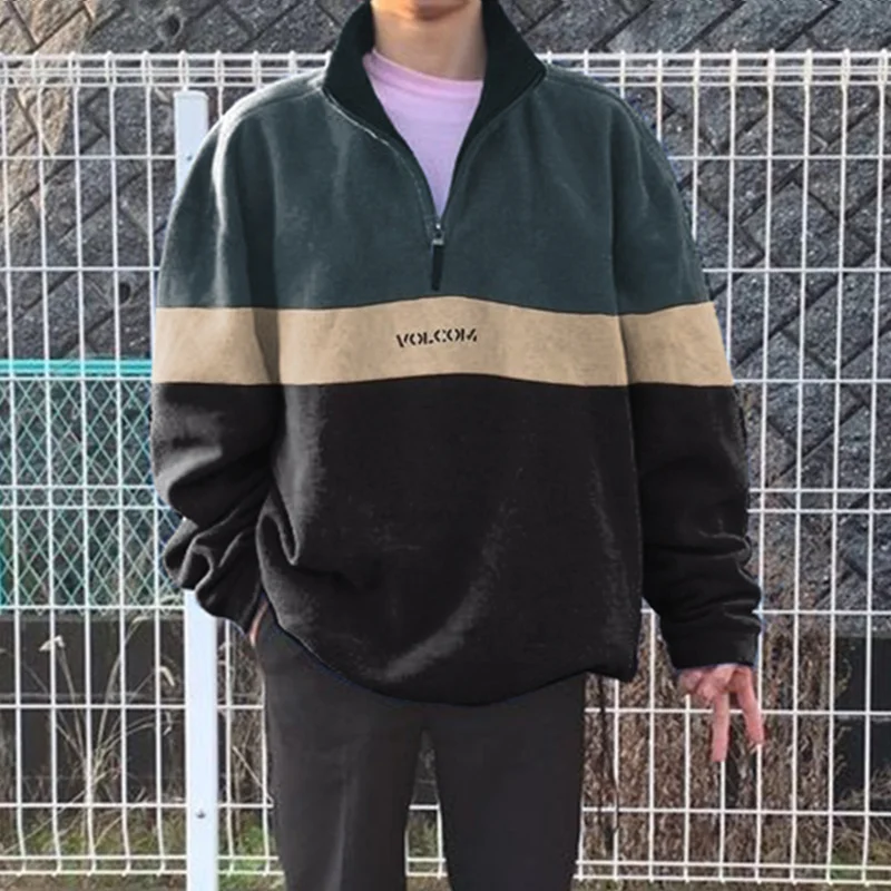 Men Vintage Fashion Strips Simple Casual Unisex Sweatshirt