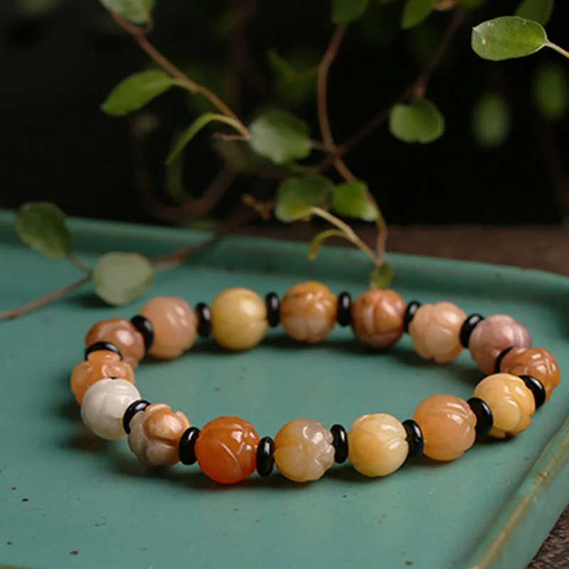 Silk Jade Lotus Wealth Luck Beads Bracelet