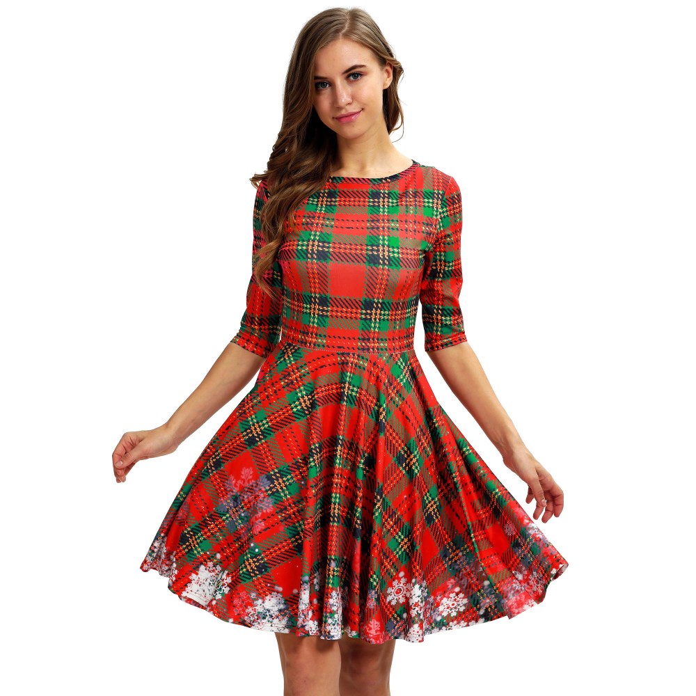 Christmas Fashion Half Sleeve Snowflake Print Vintage Elegant Casual Dress