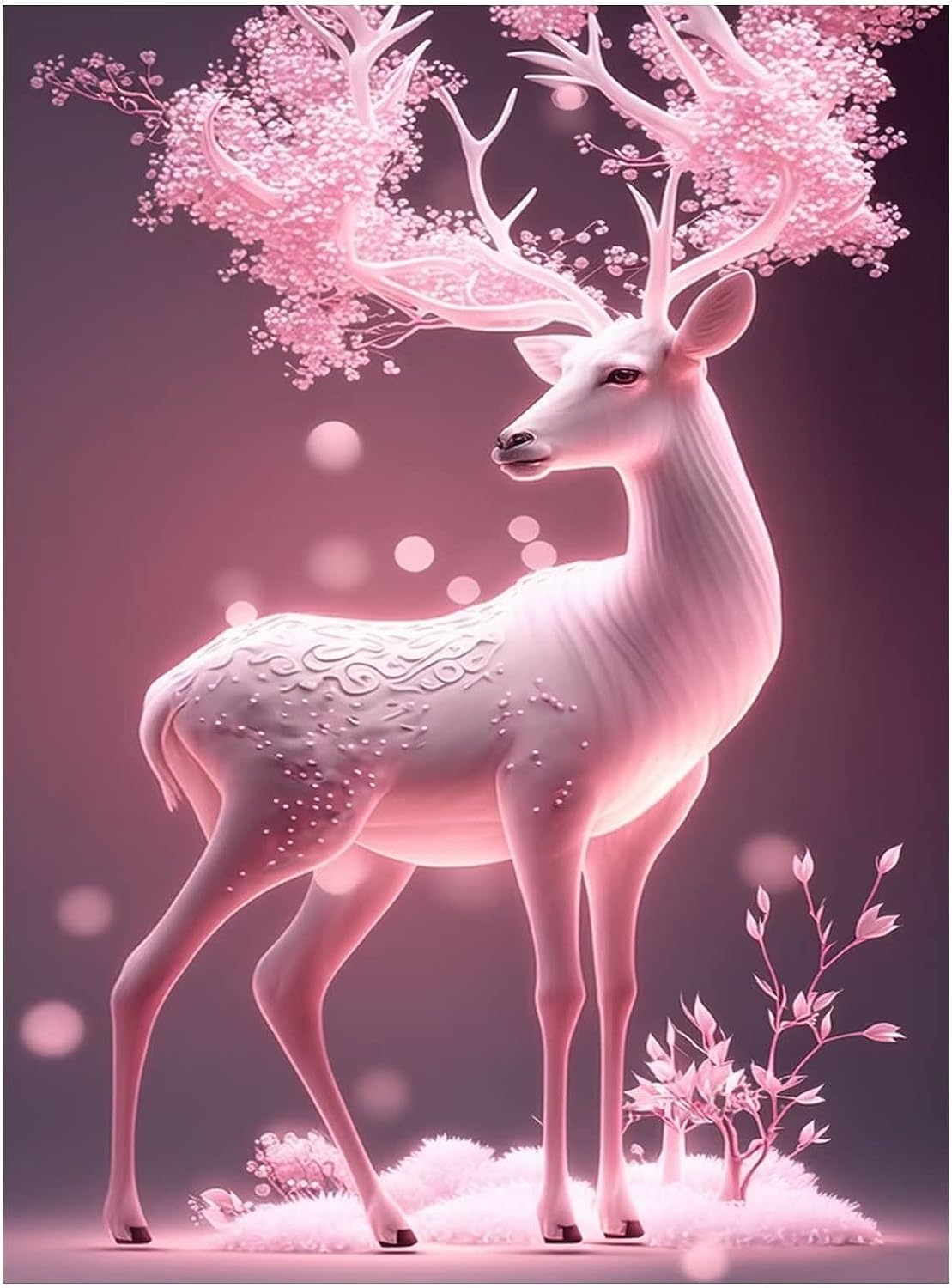 Living Room Art, Ocean Wall Art, Pink Deer Frameless Canvas Wall Art, Artwork, Wall Art For Kitchen, Beach Painting, Prints Wall Art, Living Room Artwork For Wall 24 inch  W x 36 inch  H Pink