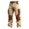 Men's Vintage Khaki Waffle Work Multi-Pocket Suede Reinforcements Cargo Pants by Inlyline