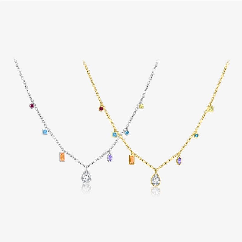 925 Sterling Silver Zircon Cable Chain Water Droplets Pendant Necklace