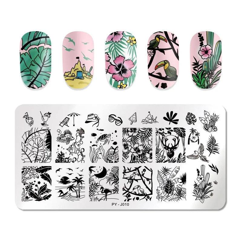 PICT YOU Rectangle Stamping Plates Rose Flower Series Image Design Stamp Stainless Steel Nail Art Design Template Tools J002-Nail Inspo