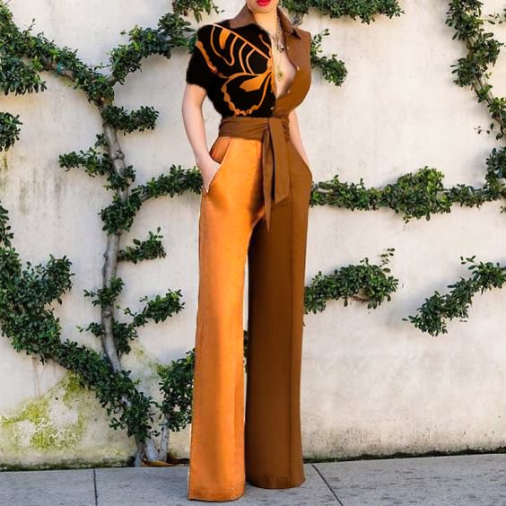 Women's Fashion Simple Butterfly Print Asymmetrical Jumpsuit