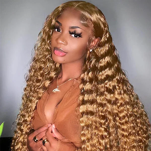 #27 Honey Blonde Deep Wave Human Hair 13x4 Lace Front Wig