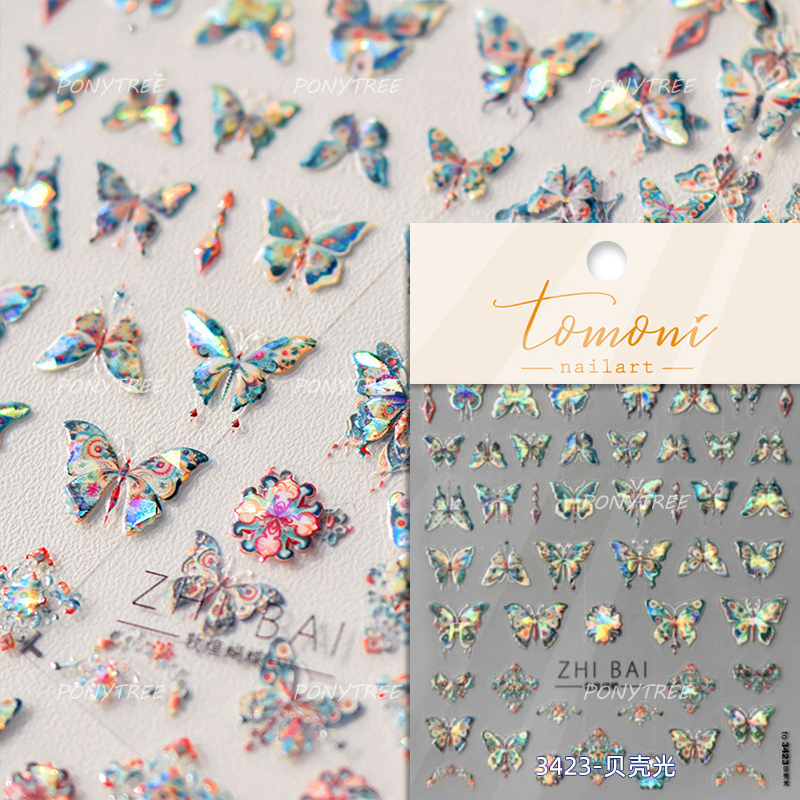 Bayuyun Dreamy Summer Nails – Blue Pink Purple Gradual Flower Petal Butterfly 5D Nail Art Stickers  