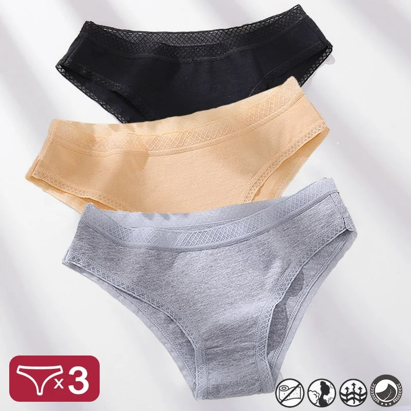 3PCS/Set Mesh Waistband Cotton Panties Women's Briefs Underwear Sexy Lingerie Panties Female Underpants Solid Color Girls Pantys