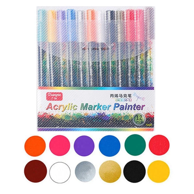 12/18/24/36 Colors Acrylic Paint Marker pen Permanent Art Marker Pen for Ceramic Rock Glass Porcelain Mug Fabric Canvas Painting