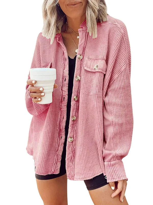Vintage Loose Irregular Solid Color  With Pockets Jackets