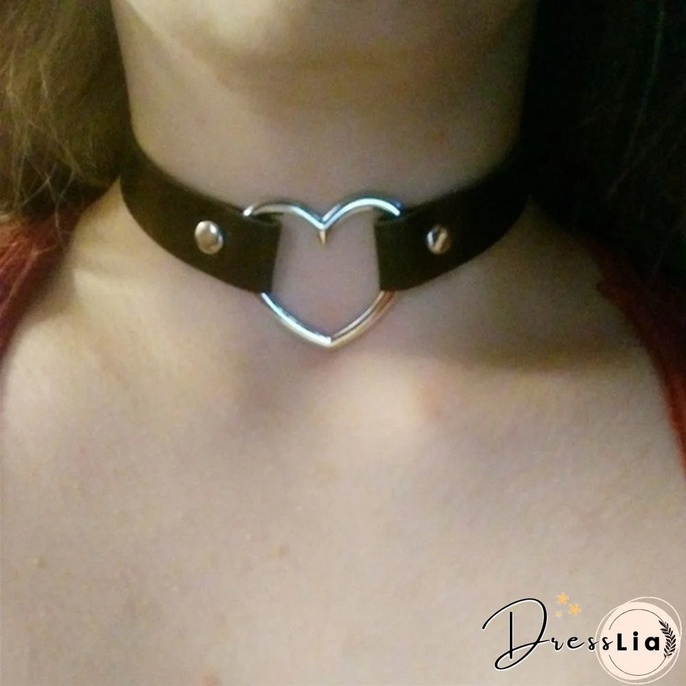 1 Pieces Handmade Heart Pendant Choker Laser Light Necklace Punk Leather Collar Chocker Necklace Torques