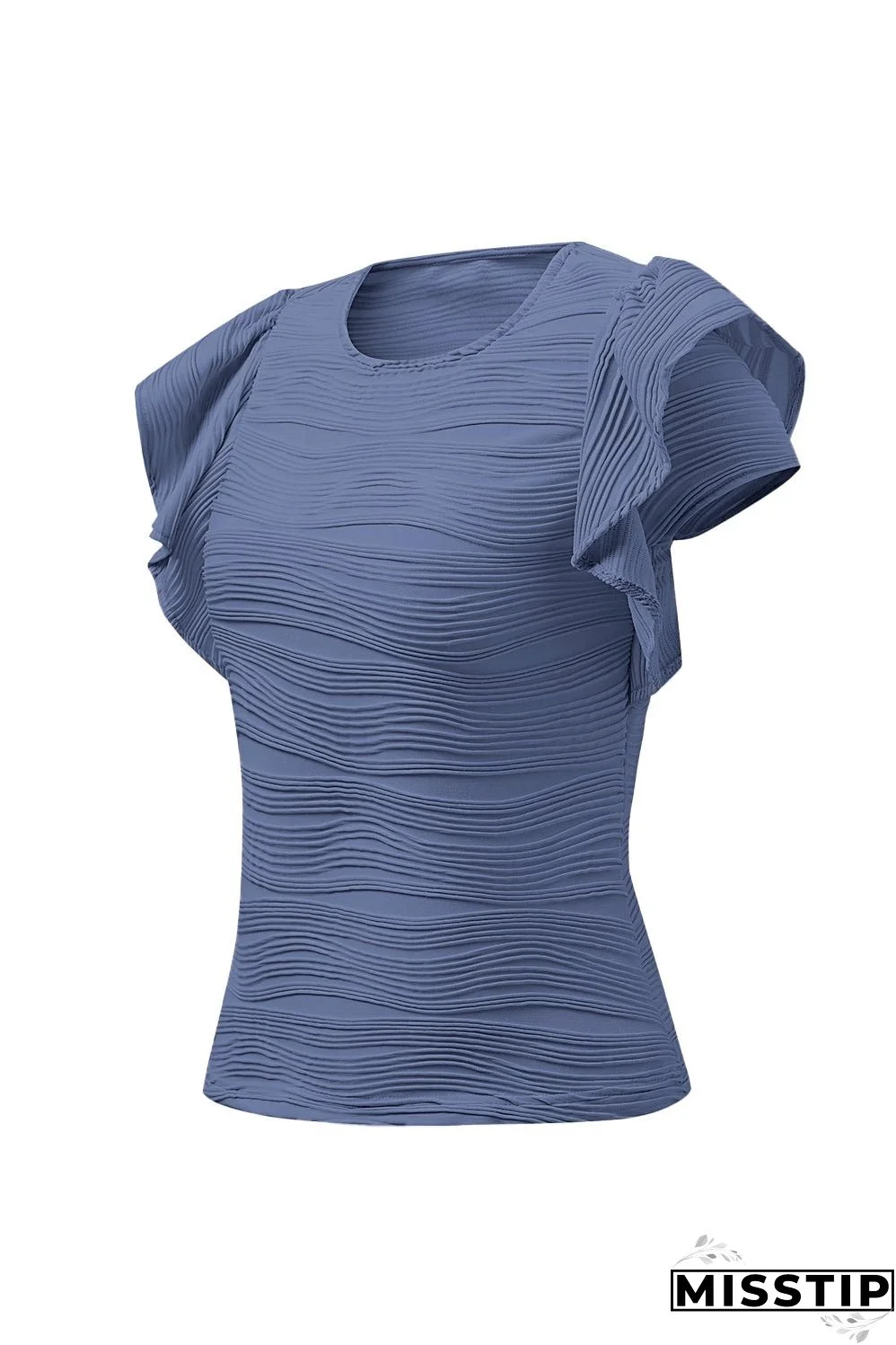 Textured Round Neck Cap Sleeve Top