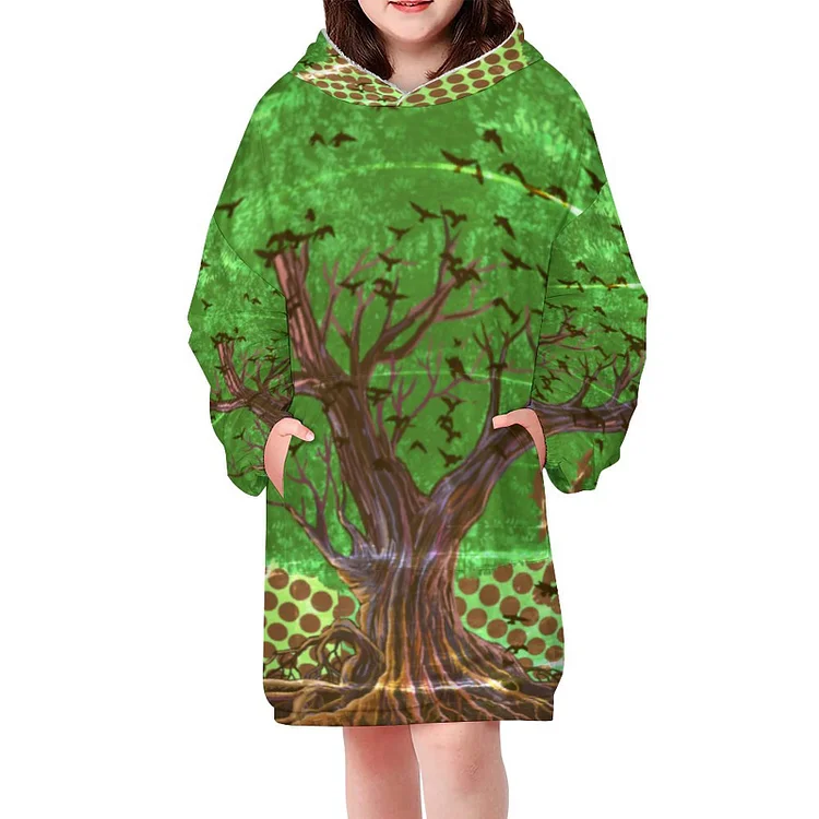 Zalmaxi Home Light Green Brown Abstract Tree Throw Oversized Sweatshirt Blanket Girls Pullovers Wearable Blanket Gift for Kids - Heather Prints Shirts