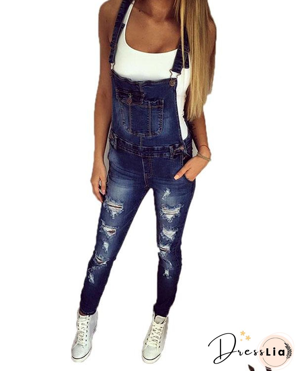 Women's Casual Holiday Hollow Out Denim Jumpsuit