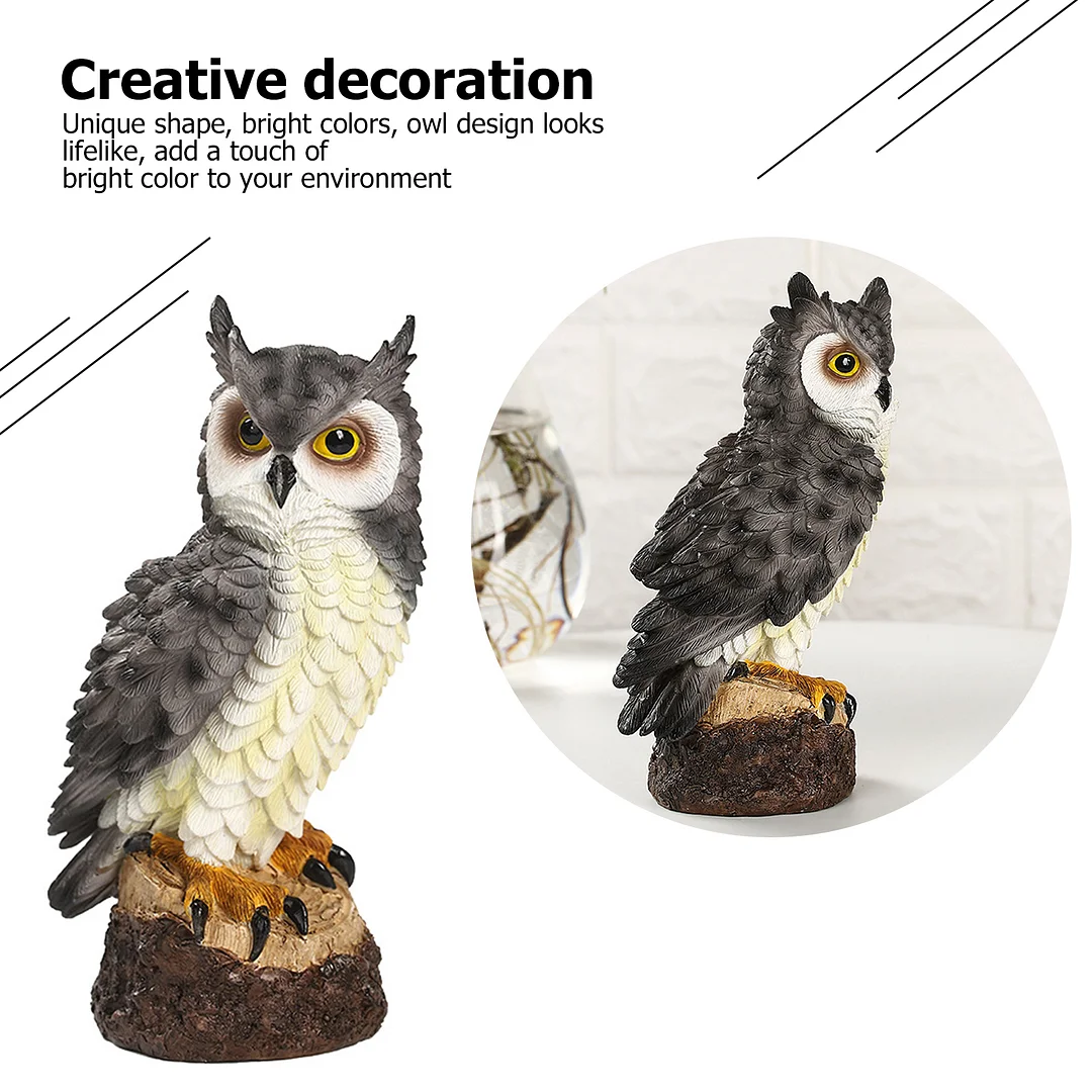 Resin Owl Statue, Bird Garden Sculpture, Figurine for Outdoor, Yard (Grey)