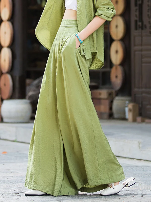 Casual Wide Leg Roomy Pure Color Pants