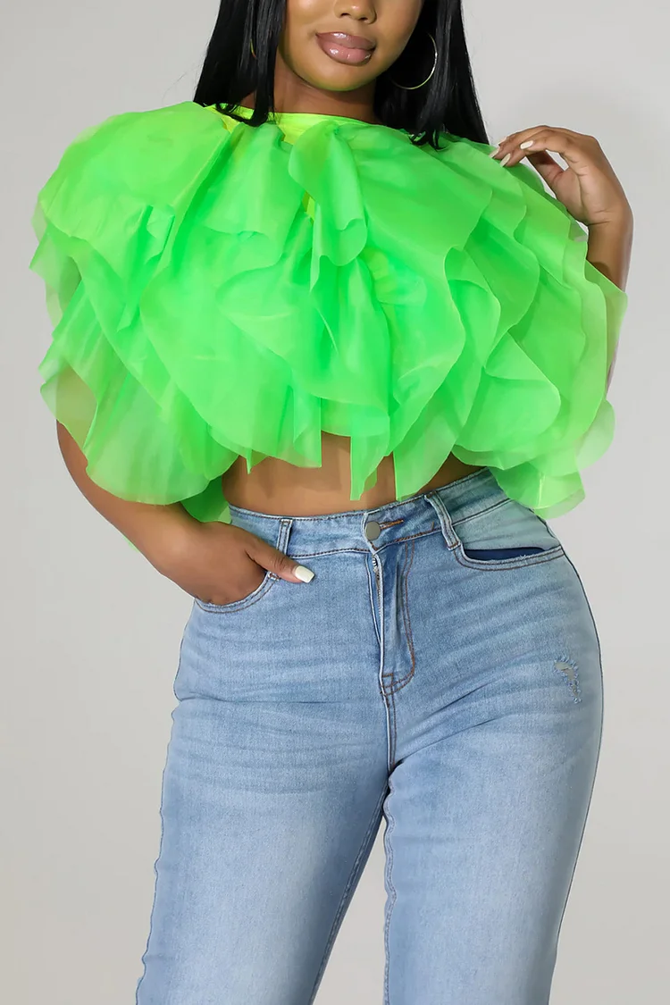 Tiered Petal Chiffon Solid Color Sleeveless Top