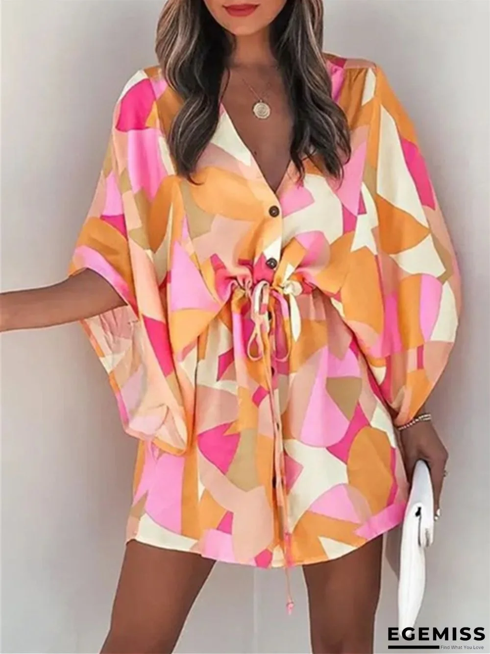 A-line V-neck Lace Up Casual Holiday Jumpsuit Skirt | EGEMISS