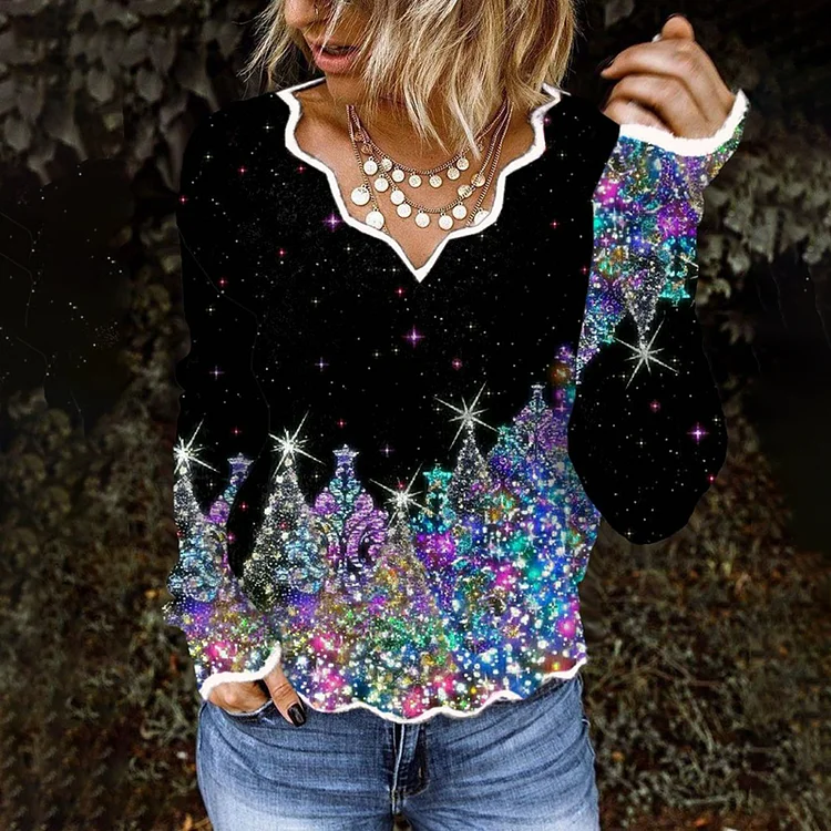 Sparkling Christmas Tree Print Sweater