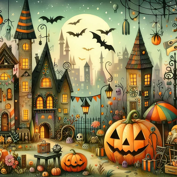 Street View Of Halloween Town 40*40CM (Canvas) Full Round Drill Diamond Painting gbfke