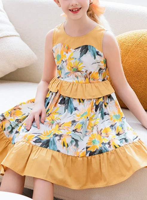 Girls' Floral Pattern Undershirt Dress