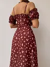 Floral Print Off-The-Shoulder Split-Side Sexy Slim Midi Dress