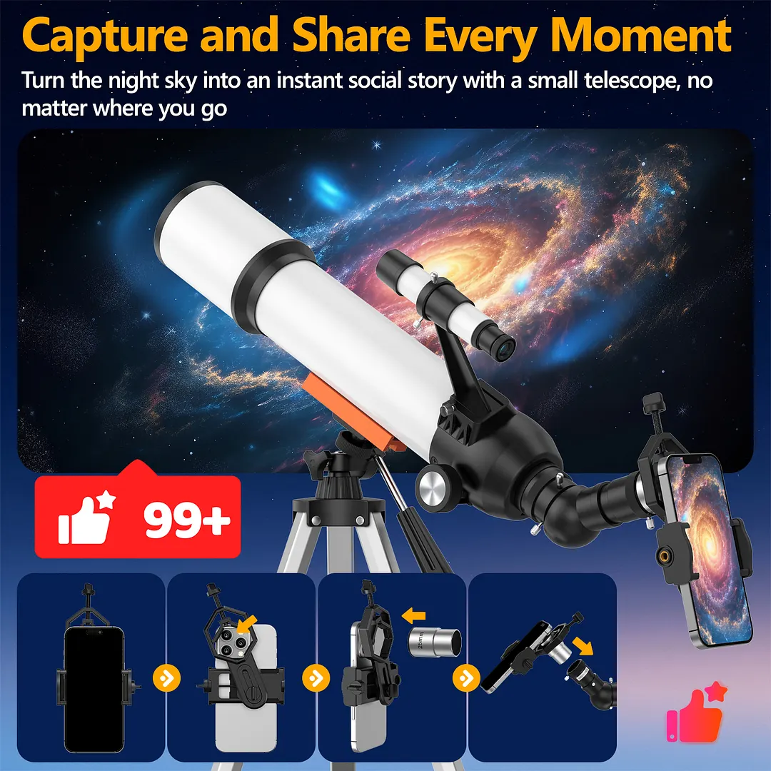 BEBANG 20X-150X Telescope for Adults Astronomy, 70mm Aperture 500mm Refractor Telescope for Kids, FMC, Phone Adapter and Moon Filters