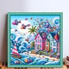 >SALE<Full Embroidery Eco-cotton Thread 11CT Printed Seaside World Cross Stitch50x50cm