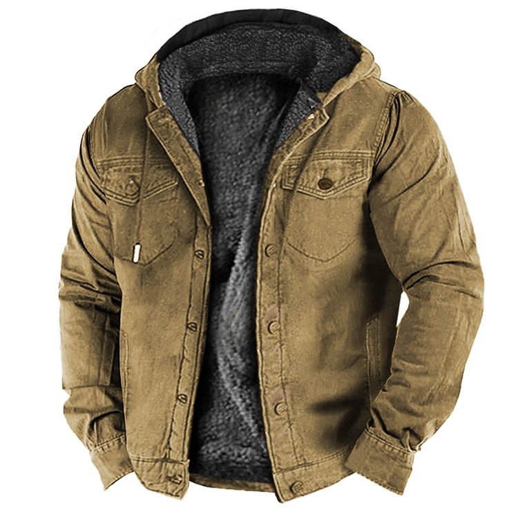 Men's Outdoor Vintage Fleece Lined Hooded Jacket