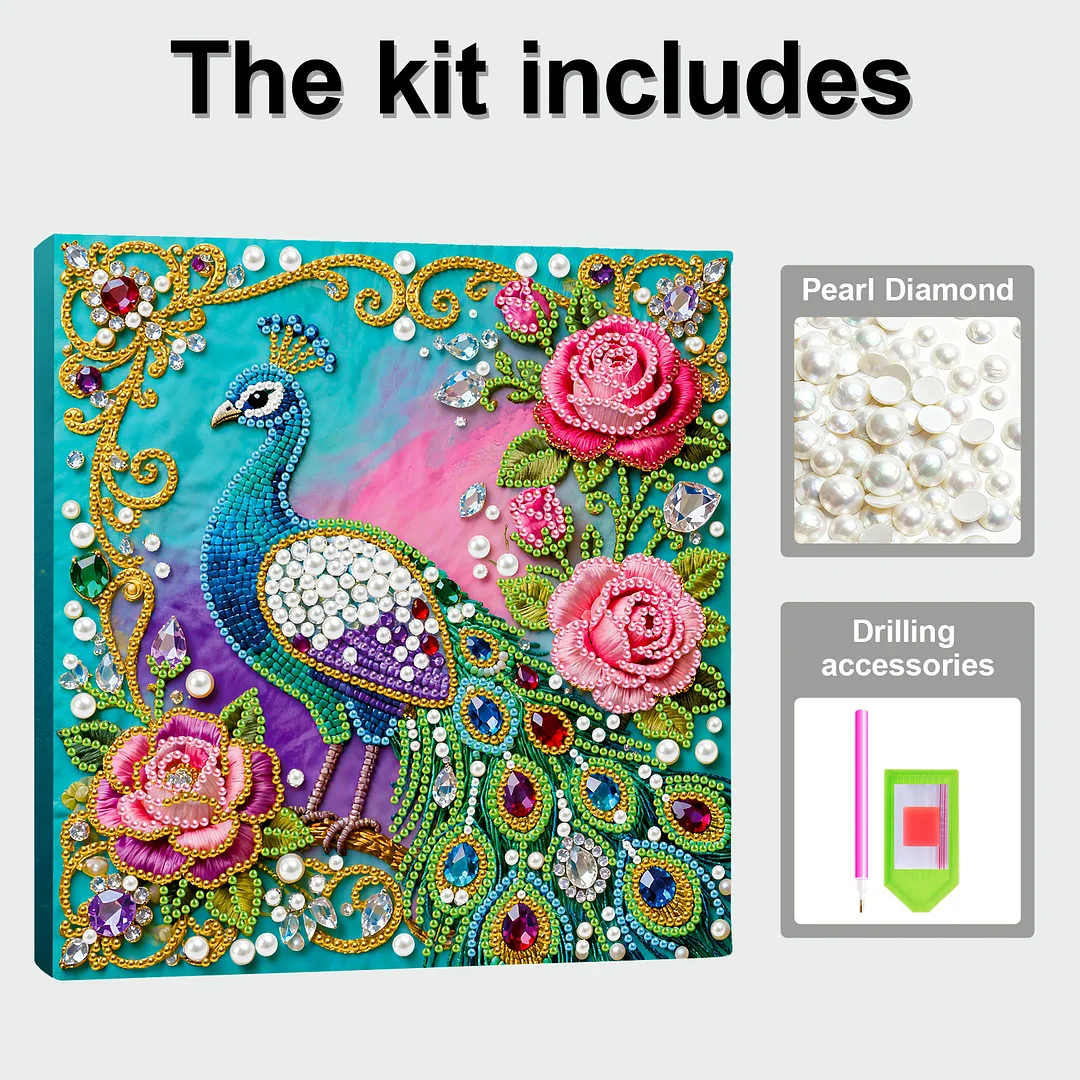 Peacock Art Diamond Painting Kit for Adults Home Decor 25x25cm With Frame