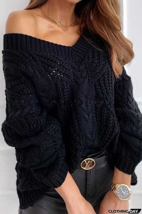 Hollow V Neck Loose Sweater