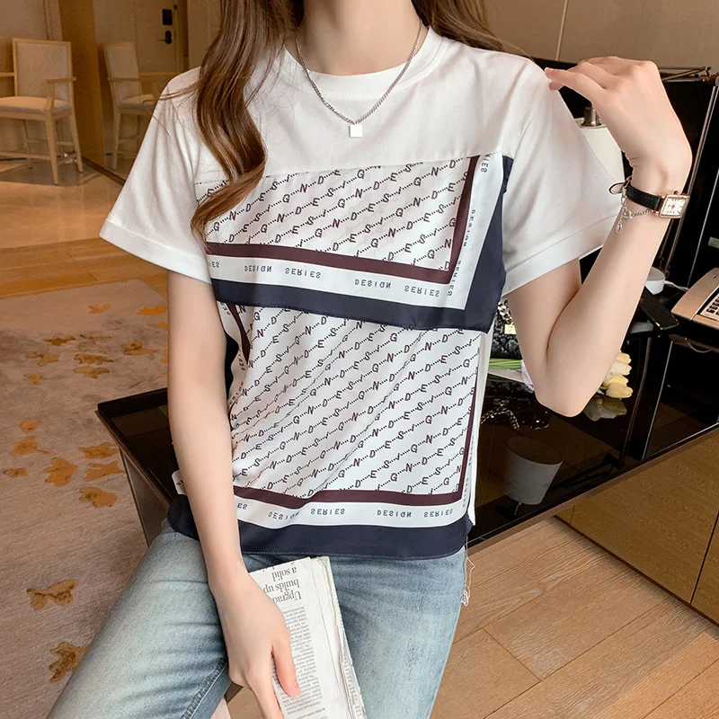Brownm Brownm Sleeve T-Shirt Women's Summer Dress 2023 New Fashionable White Chiffon Shirt Small T Loose Shirt Short