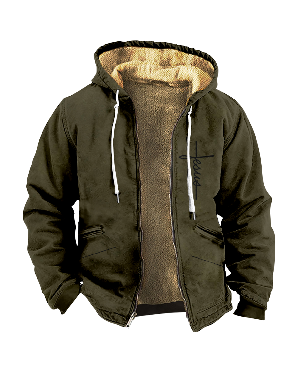 Slogan Fleece Hooded Jacket 0044