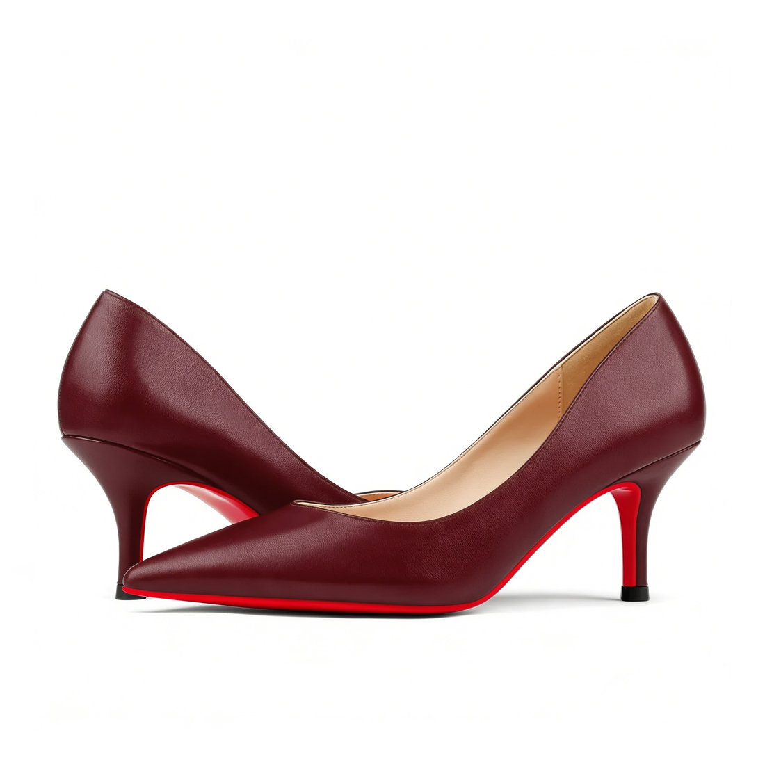 60mm Pointed Toe Red Bottom Kitten Heels Daily Matte Pumps for Women-MERUMOTE