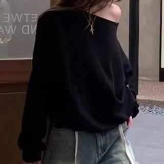 Trim Waist Plain Drawstring / Pullover Off-Shoulder Contrast