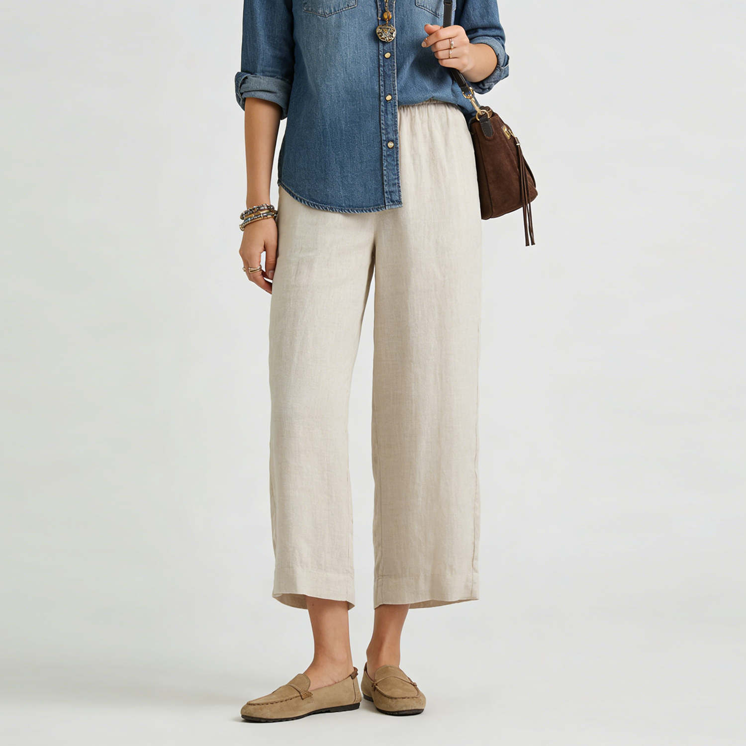 Linen Pants Women Cropped Wide Leg 7/8 Length 100% Linen Trousers REAL SILK LIFE
