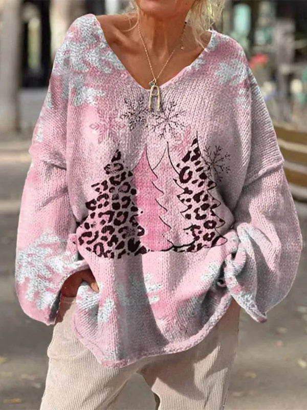 Women's Long Sleeve V-neck Graphic Printed Tops