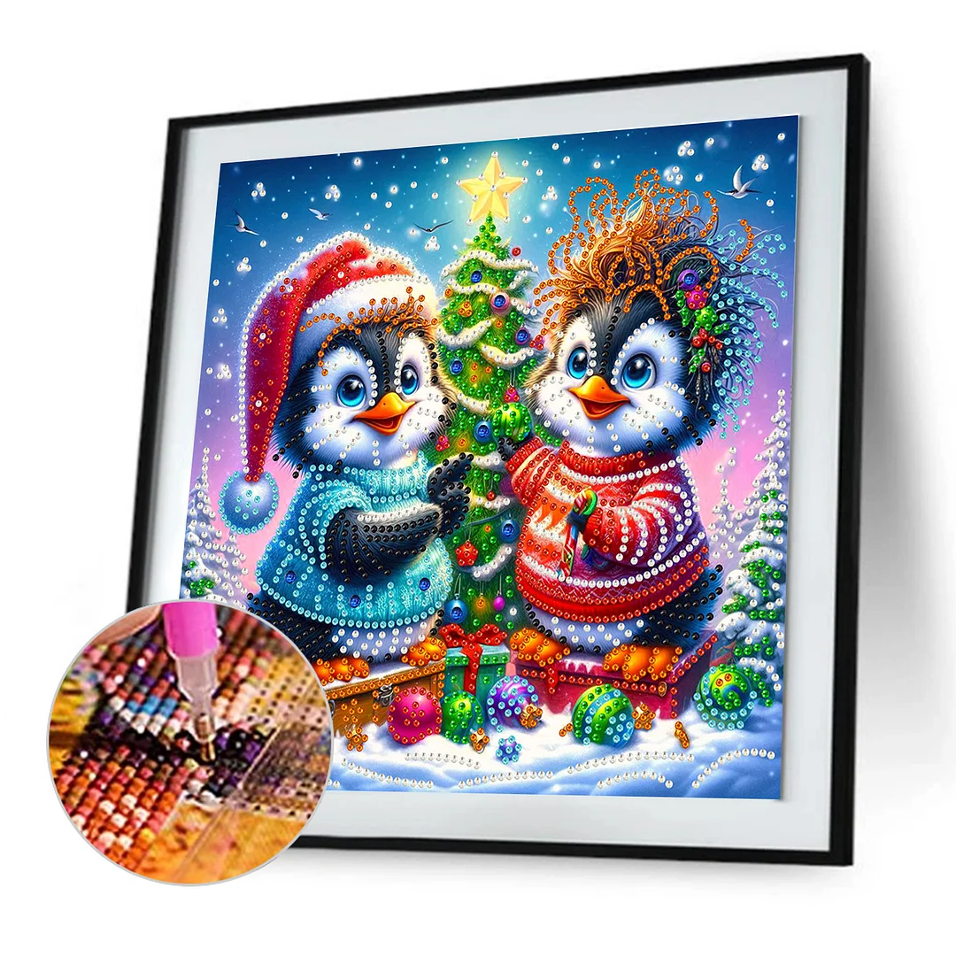 Christmas Penguin - Diamond Painting - Partial Special Shaped Drill(Canvas|30*30cm)