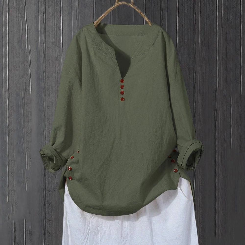 Literature and art national style retro Korean Pullover V-neck loose blouse