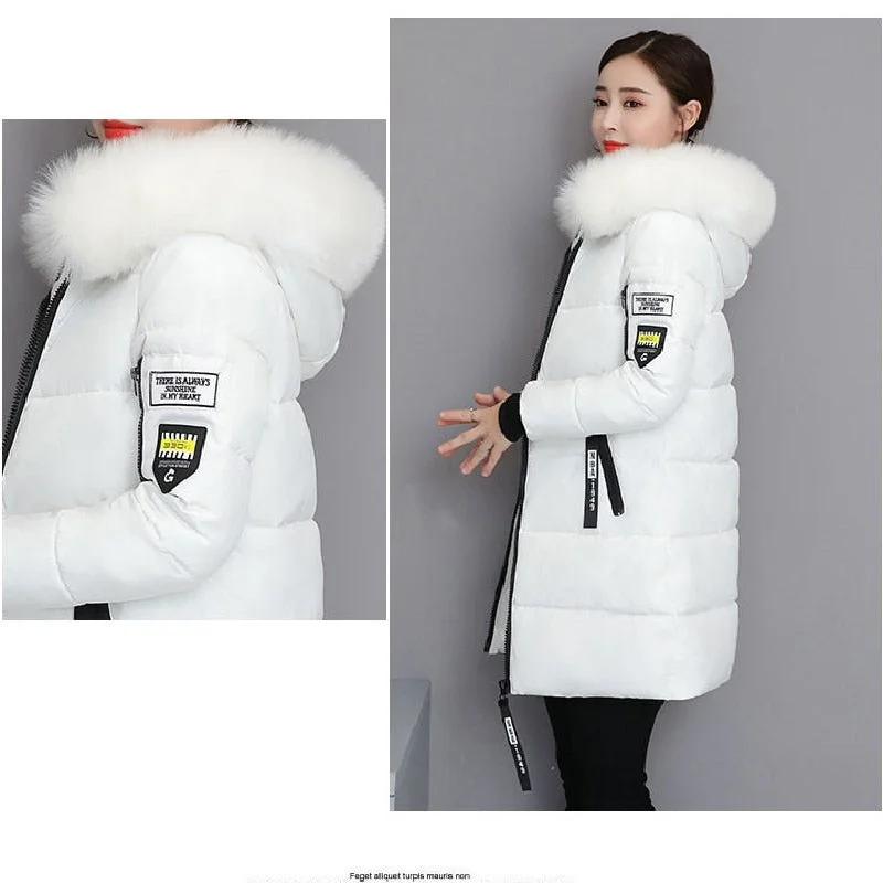 2021 Winter Jacket Hooded Fur Collar Women Parkas Outwear High Quality Parkas Female Slim Paddinh Parka Women Mid-Long Coats