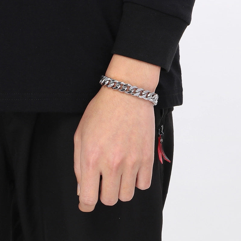 Stainless Steel Personality Fashion Trend Simple Two-Side Grinding Cuban Link Chain Bracelet Accessories