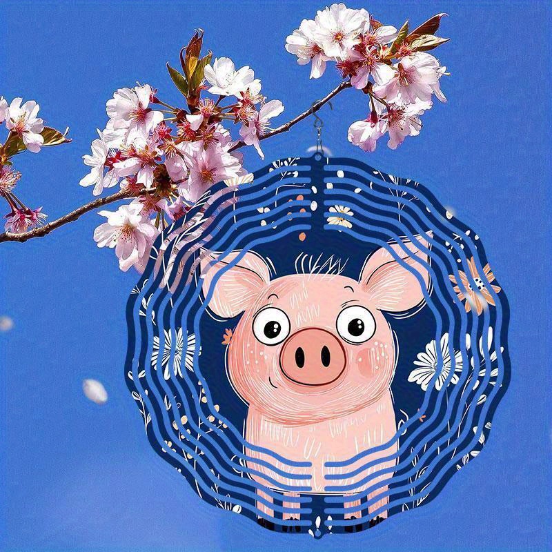 Tegooe Cute Pink Pig Wind Chime Dynamic Garden Sculpture IndoorOutdoor Decor Tegooe