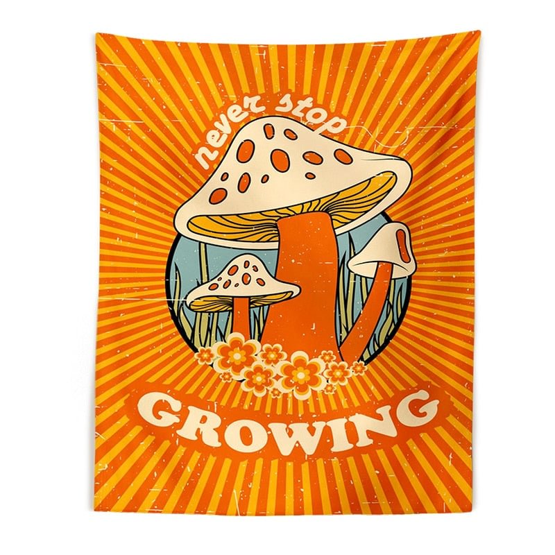 70s Mushroom Tapestry Wall Hanging Never Stop Growing Retro 70s Sun and Moon Wall Art Moon Groovy Decor Mushroom Decor hippie