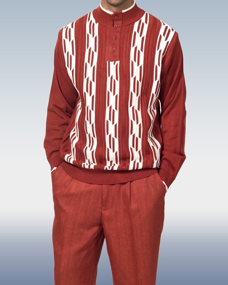 Suitmens Red Knitted Walking Suit Long Sleeve Suit