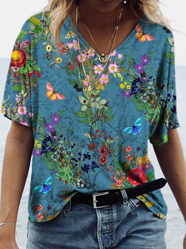 Bloomsbury Garden Art V Neck T Shirt