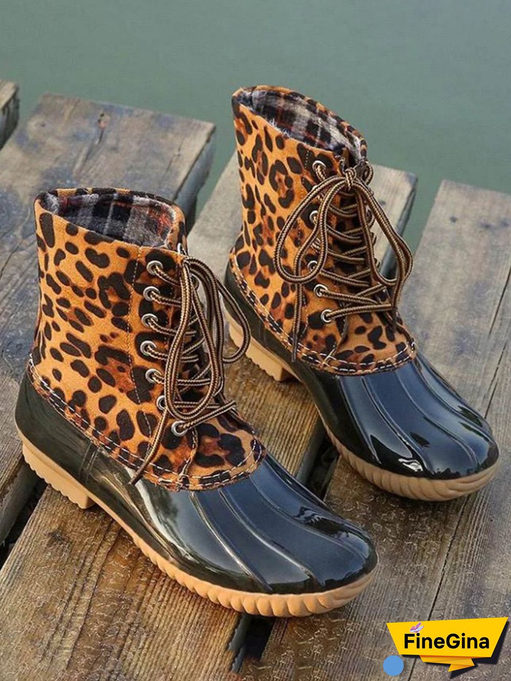 Glitter Leopard Contrast Panel Duck Bill Rain Boots