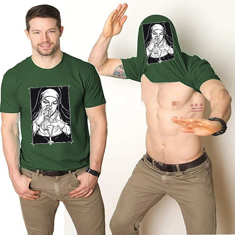 Bad Religious Nun Graphic Casual Double-Print Flip T-shirt