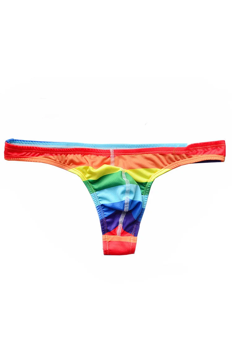 Men's Rainbow Striped Low Rise Thong Briefs