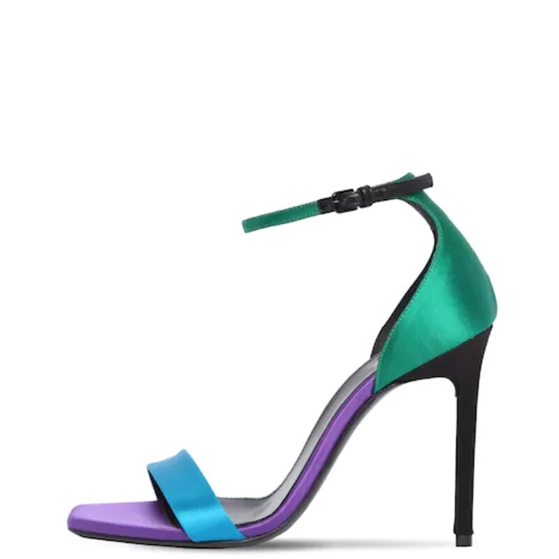 TAAFO Multicolor Satin Stiletto High Heels Women Sandals Narrow Band Buckle Ladies Shoes 